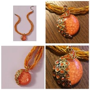 Rhinestone Engraved Peacock Beaded Neckl